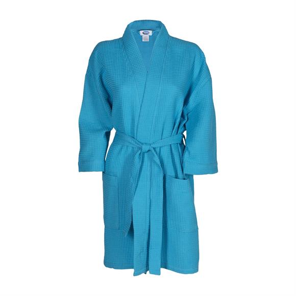 This waffle weave robe is light weight and comfortable for all climates. It's perfect for travel, the spa, the dorm, or the bride and her bridesmaids!  Why we love it:  Personalize it with a Monogram Dual front pockets for handy access  Belt with loops for secure closure More Details:  Fabric: 60% cotton, 40% polyester