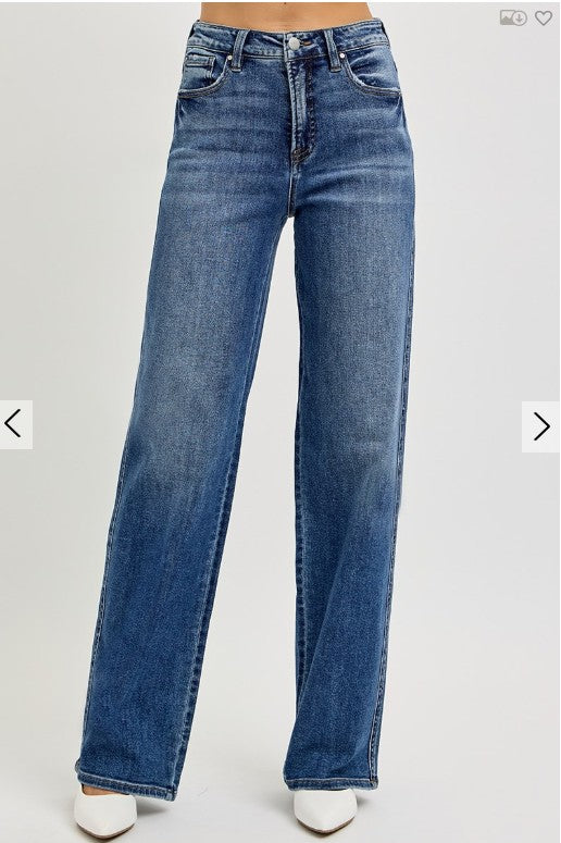 Risen TC-High Rise-Wide Baggy Jeans - Dark