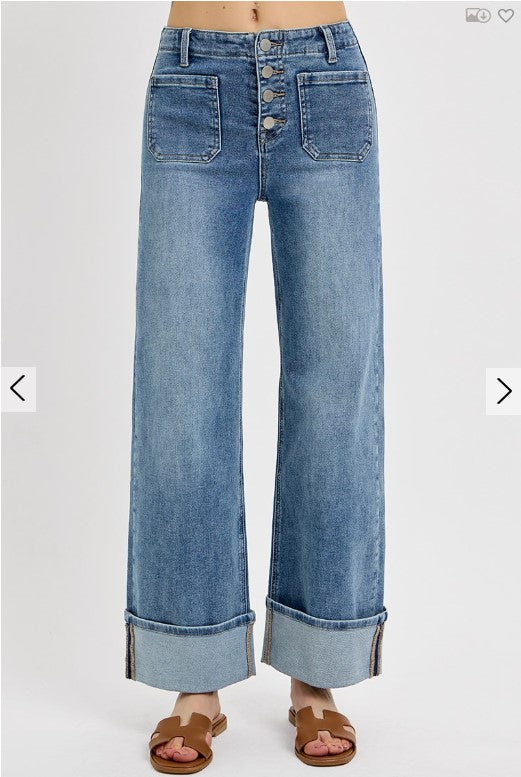 Risen High Rise Wide Cuffed Jeans