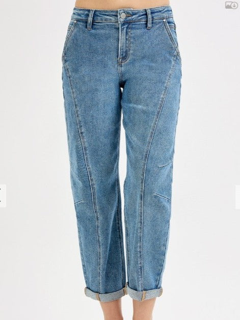 Risen Mid Rise Fit Crop Barrel Jeans - Medium