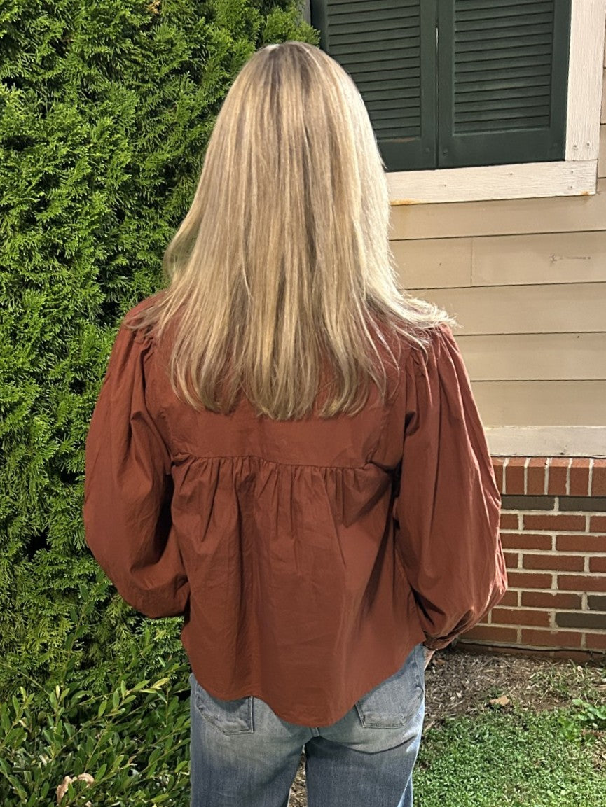 Smocked Detail Top in Rust