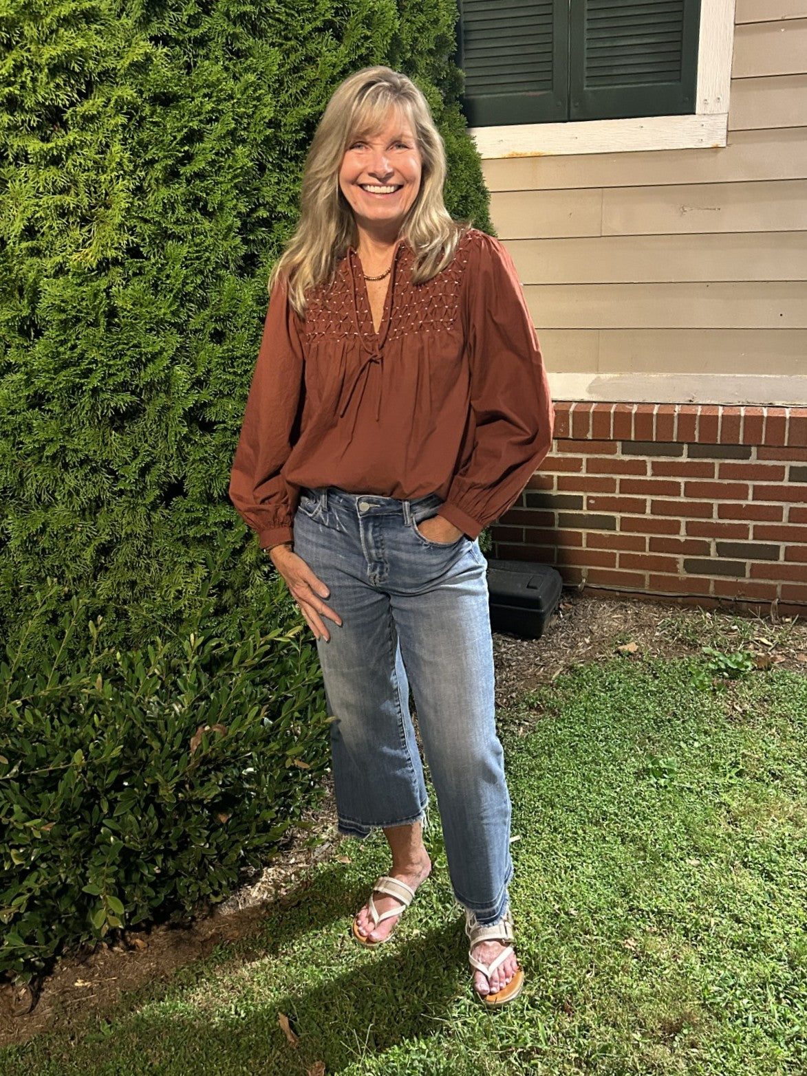 Smocked Detail Top in Rust