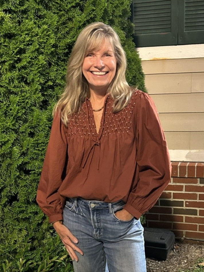 Smocked Detail Top in Rust