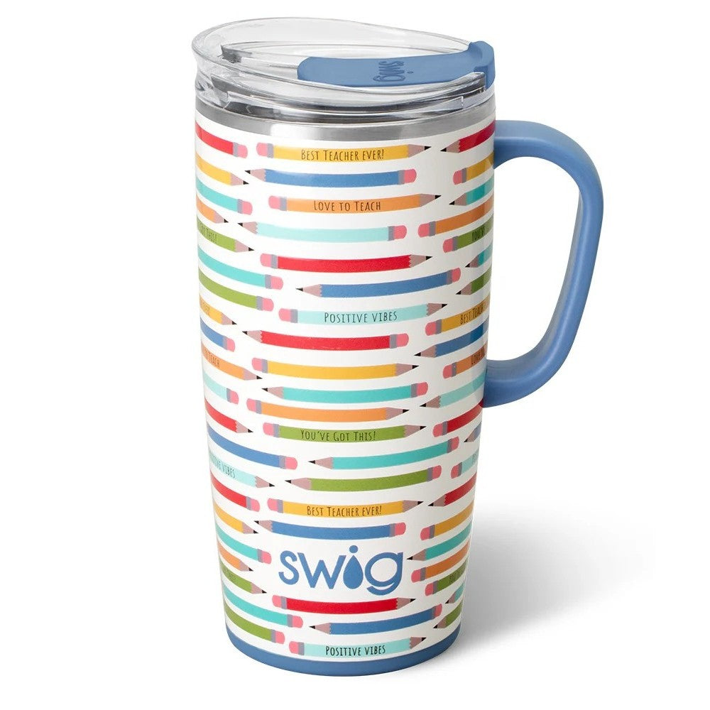 Stay hydrated all day long with our Swig Life Travel Mugs! This cup holder-friendly mug features a fun and energetic design, complete with a cute handle. Sip in style and show off your passion with this must-have travel mug.

Details:

Holds up to 22oz
Keeps drinks cold 12+ hours and hot 3+ hours
Comfort-grip plastic handle
Fits most standard cupholders
Double-walled, vacuum-sealed, and copper-plated
Condensation-free and non-breakable
Constructed of 304-18/8 stainless steel
Built-in silicone coaster base p