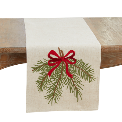 Pine Needle And Bow Embroidered Table Runner
