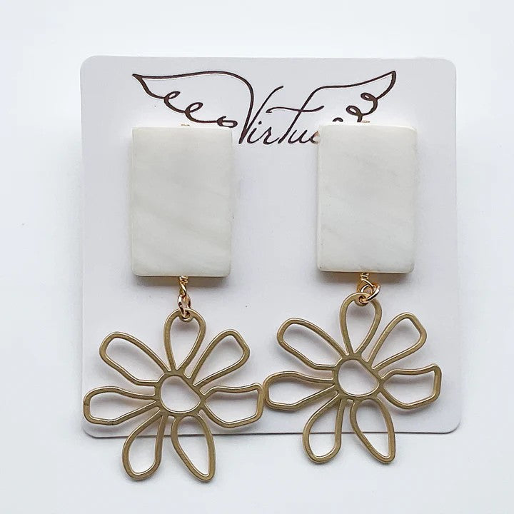 Shell Earrings w/ Daisy Drop