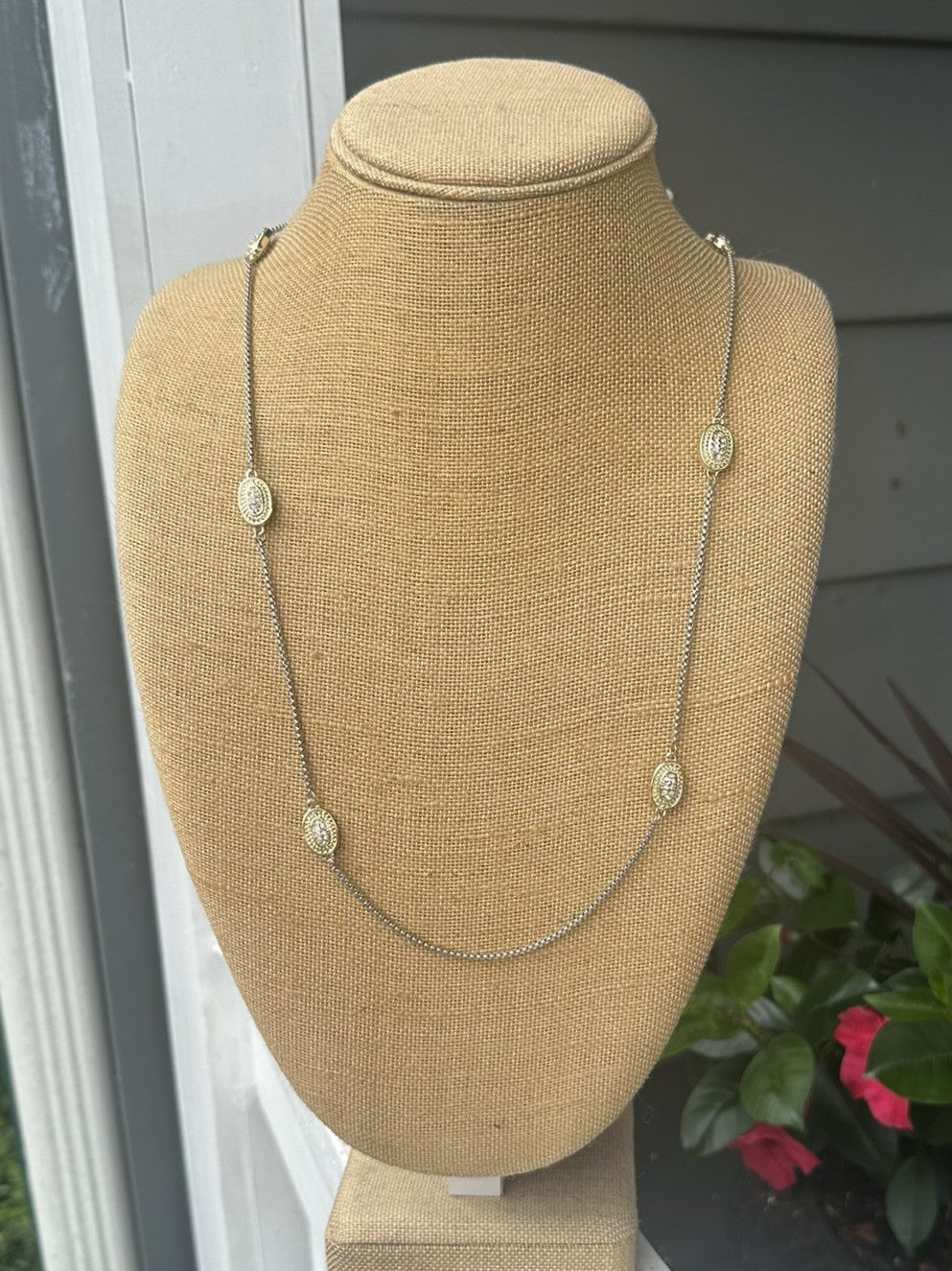 Long Necklace w/ Oval Crystal Accents