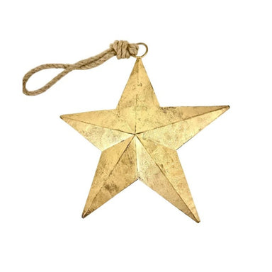 Celebrate American pride with these striking large metal star ornaments. Crafted from durable metal, these patriotic pieces bring timeless elegance to any space. Perfect for holiday decorating, patriotic displays, or year-round home décor, their versatile design complements traditional and contemporary settings alike. Hang them on your tree, or display them on shelves.

Approximate Dimensions:

Small: 7"
Medium: 10"
Large: 13"