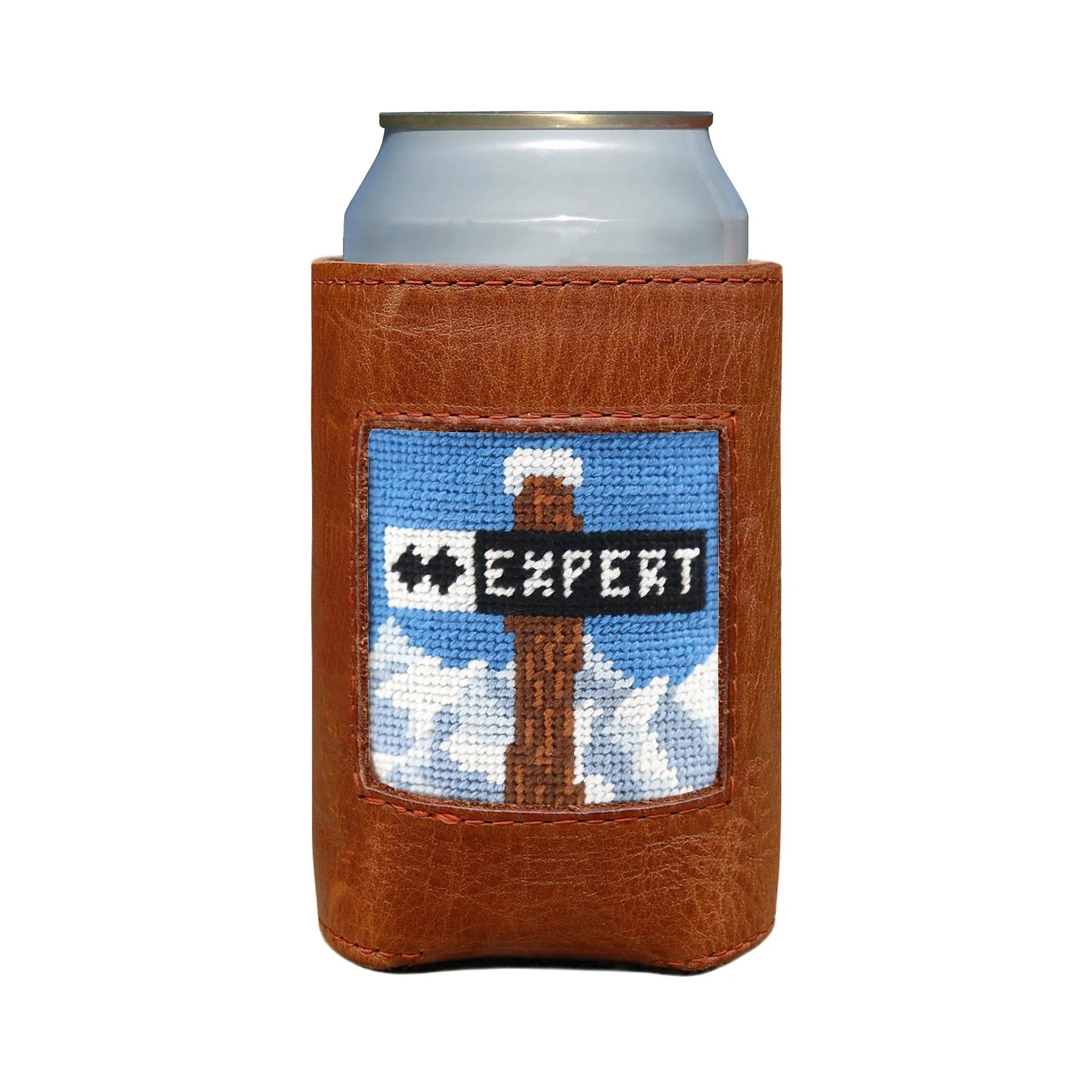 Oiled Can Coolers/Coozie with Needlepoint Face
