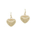 Delicate gold hearts with a subtle textured finish catch the light beautifully, making these drop earrings an effortless way to add romantic charm to any look. Perfect for Valentine's Day or everyday wear, they're versatile enough to complement casual outfits or dress up special occasions. The timeless heart design pairs seamlessly with your existing jewelry collection while the textured surface adds dimension and visual interest. A must-have for anyone who loves classic elegance with a modern touch.

Size: