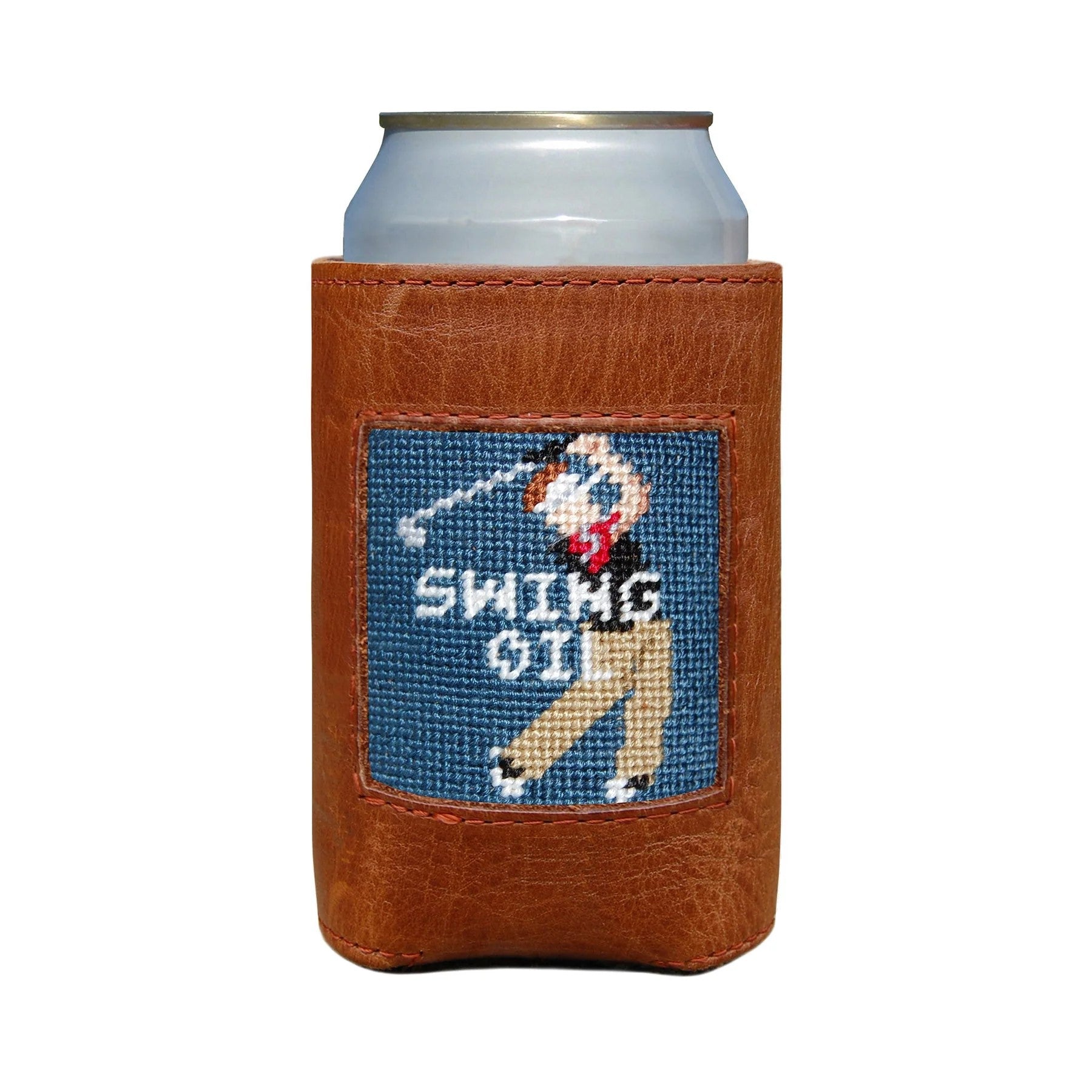 Oiled Can Coolers/Coozie with Needlepoint Face