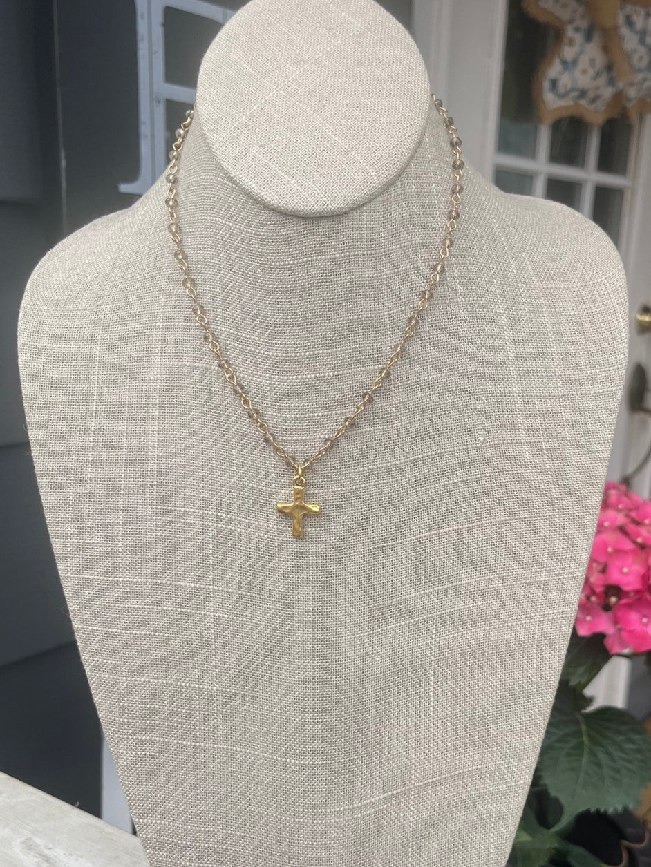 Crystal Beaded Necklace w/ Cross Pendant