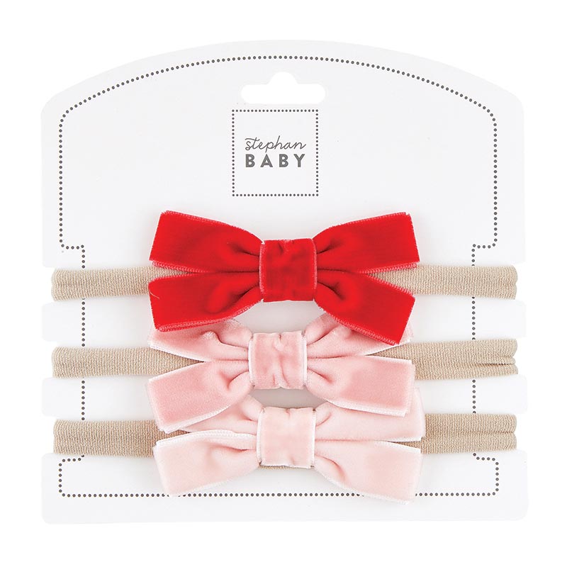Introduce your baby to the joy of the holidays with this precious set of three velvet holiday bows! Let them shine with festive cheer, with this adorable headband crafted from velvet.