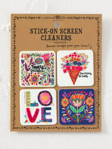 Keep your screens crystal clear with this convenient set of four reusable stick-on cleaners. Perfect for phones, tablets, and cameras, these peel-and-stick pads remove smudges and dust in seconds. Simply attach one to your device and use it whenever you need a quick clean. Durable and long-lasting, they're designed to stick around for hundreds of uses. Say goodbye to fingerprints and hello to spotless screens.

Dimensions: 1.375in L x 1.375in W

Material: &nbsp;100% acrylic