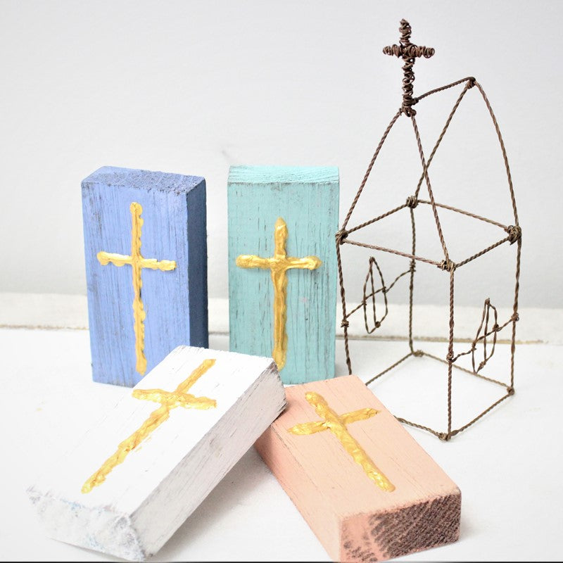 Mini Hand-painted Pastel Wood Cross Block