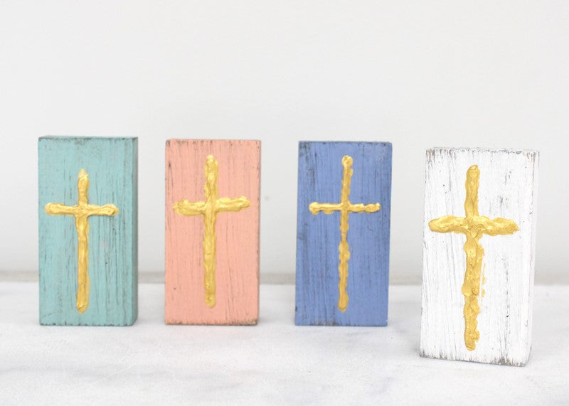 Mini Hand-painted Pastel Wood Cross Block