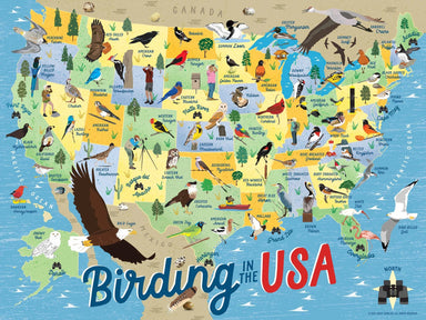 It is time to flock together to assemble Birding in the USA puzzle! Designer Scott Schiller has made it possible to partake in one of our favorite pastimes without the need to sound a pish or to peer through binoculars.

True South puzzles are made with 80-point blue board, which creates a thicker puzzle piece with a more solid "hand."
All puzzles are stamped with metal dies made by one of the few artists in the world who creates jigsaw puzzle die masters by hand.
Puzzle images are created in a collaborativ