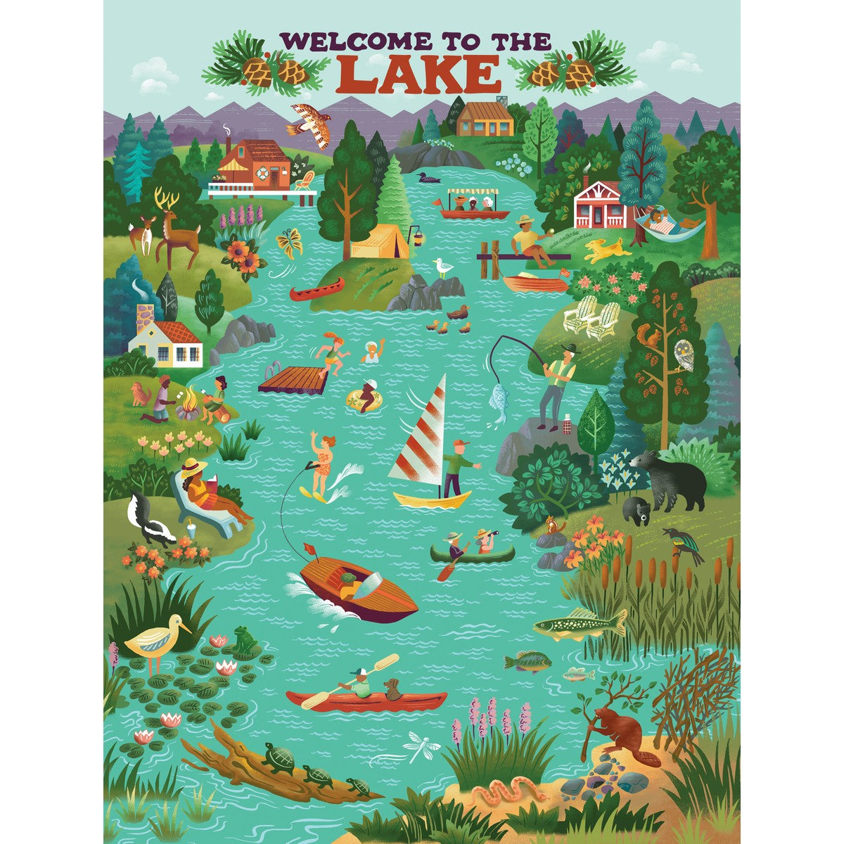 Swimmers, water-skiers, Lake puzzle! No matter the season, this puzzle allows lake lovers of all ages to dream of a summer day

True South puzzles are made with 80-point blue board, which creates a thicker puzzle piece with a more solid "hand."
All of our puzzles are stamped with metal dies made by one of the few artists in the world who creates jigsaw puzzle die masters by hand.
Puzzle images are created in a collaborative effort between artists and True South to highlight unique facts carefully researched