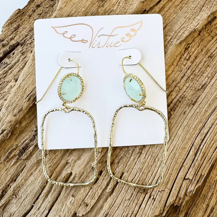 Gemstone Earrings w/ Branch Rectangle