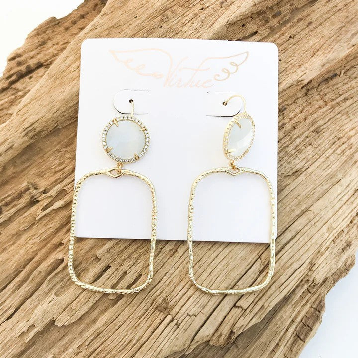Gemstone Earrings w/ Branch Rectangle