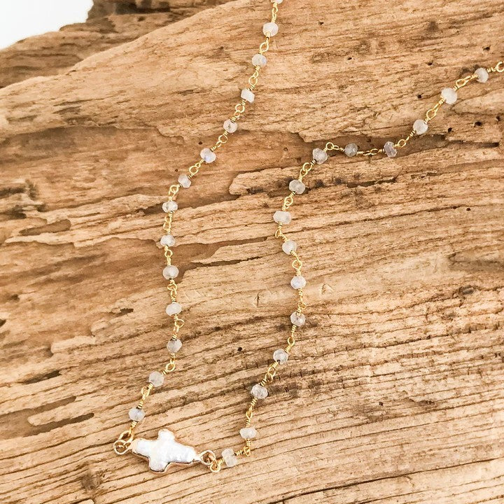 Pearl Bezel w/ Sideways Cross Necklace