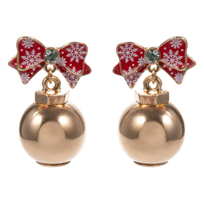 Add a festive touch to your holiday look with the Christmas Bow &amp; Ornament Post Earrings. These playful Christmas earrings bring seasonal cheer to any outfit, making them perfect for parties or everyday wear during the holidays. Lightweight and comfortable, they’re designed to spread joy and sparkle wherever you go.

1.25"