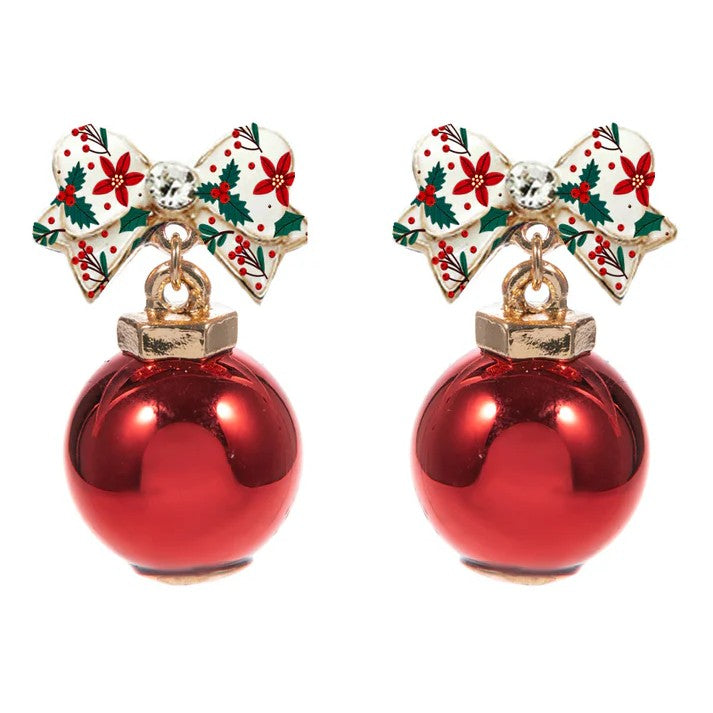 Christmas Bow & Ornament Post Earrings