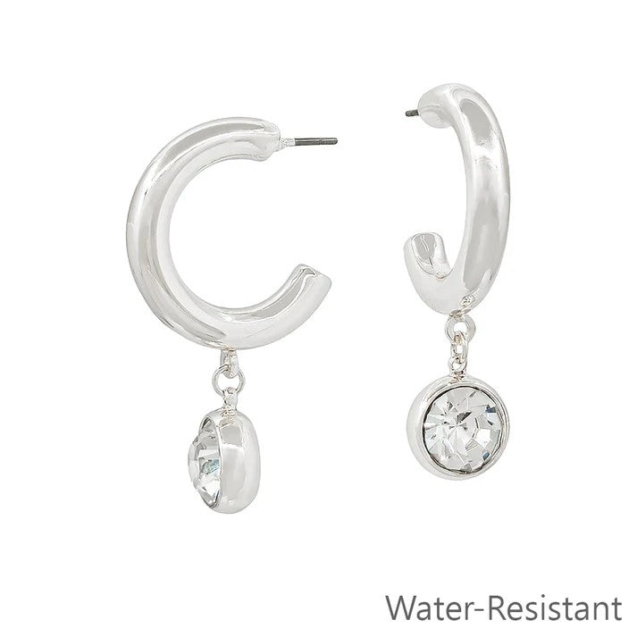 Hoop Earrings w/ Circle Crystal Drop