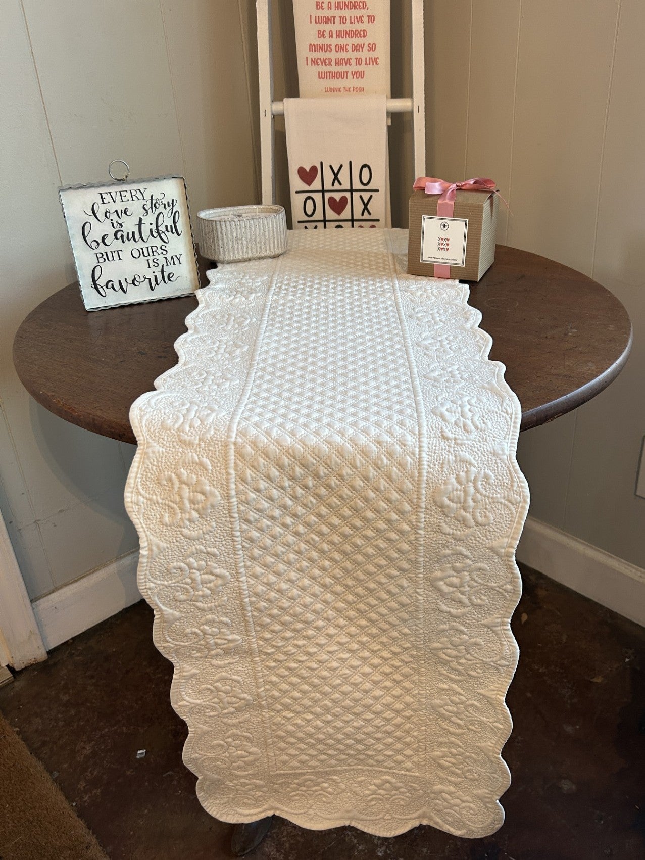 Solid White Quilted Table Runner