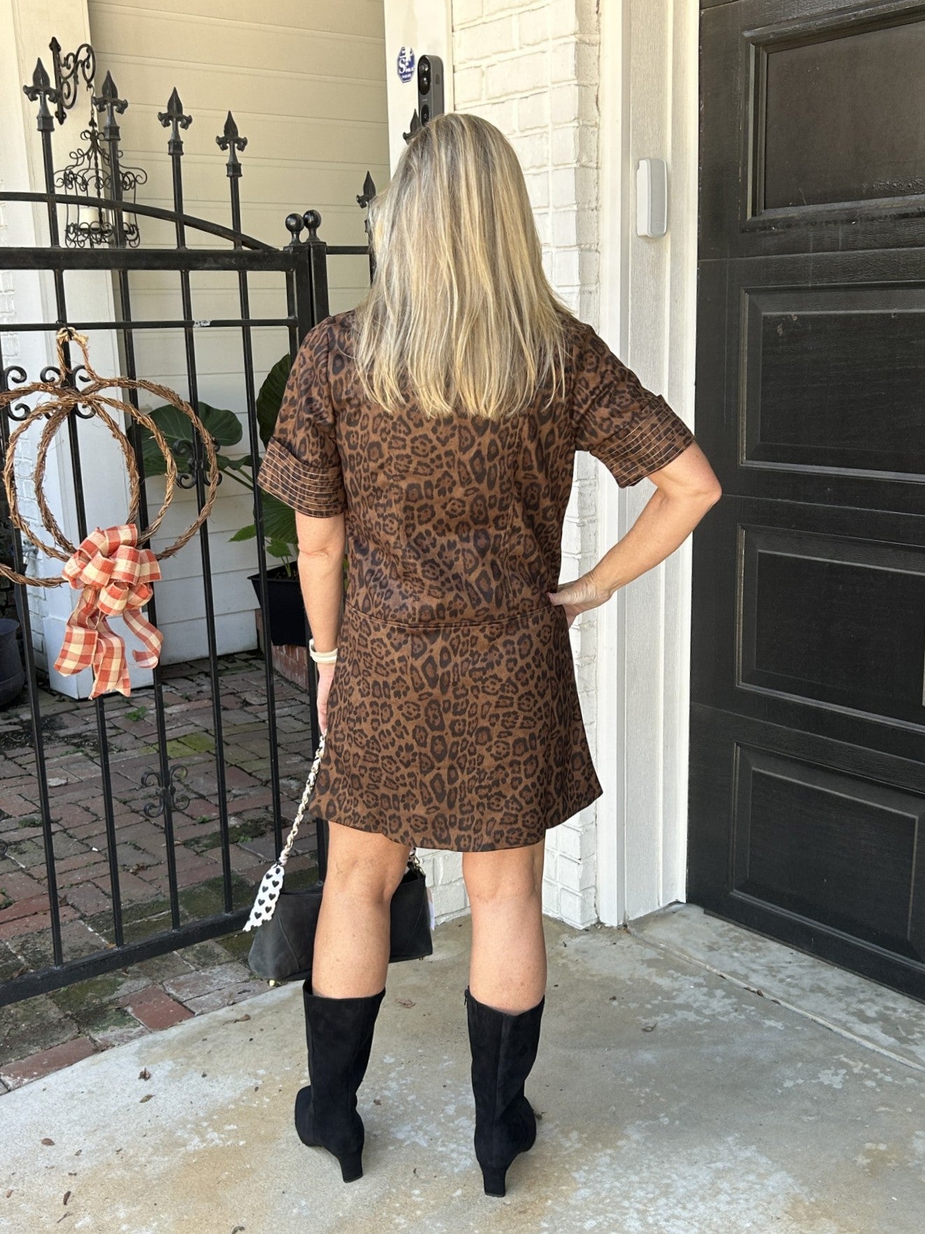 Faux Suede Leopard Print Dress / Collar Detailing