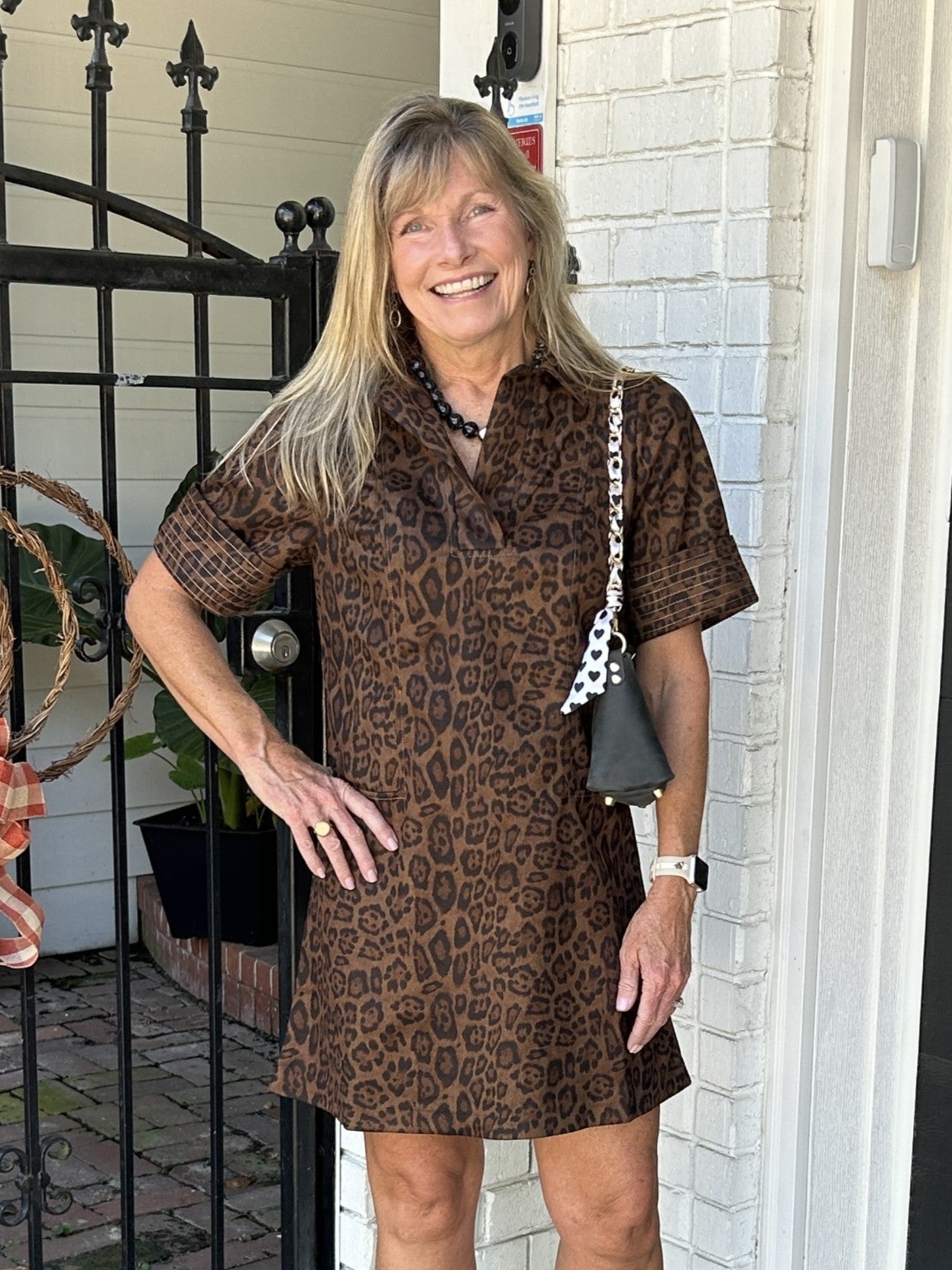 Faux Suede Leopard Print Dress / Collar Detailing