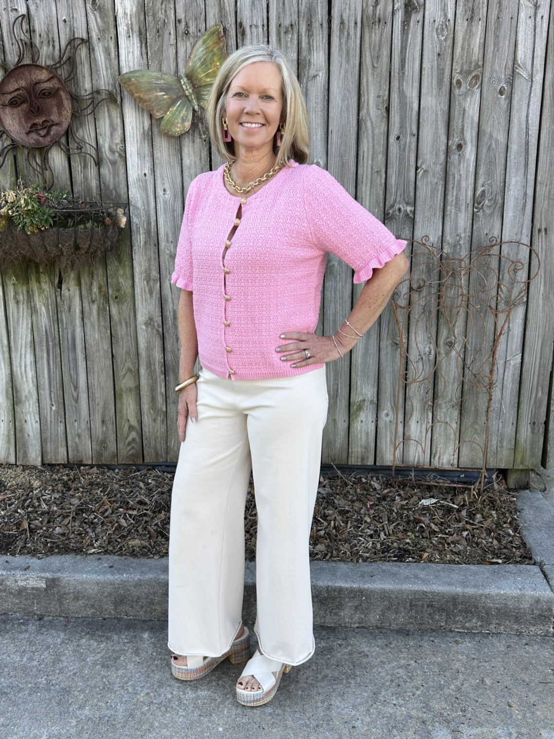 Short Sleeve Button Down Knitted Top/Sweater