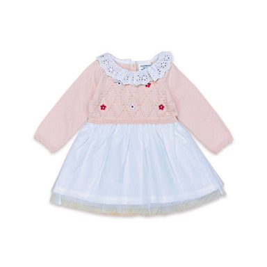 <p>Fall in love with our Floral Embroidered Knit Tutu Dress, made with organic cotton. The long sleeve knit top features stunning floral embroidery and a delicate eyelet collar in white. The 2-tier tutu skirt with voile lining adds a beautiful touch. The dress is so soft and all-season. Your little one will look absolutely adorable in this charming dress!</p> <p>Ethically produced in India, supporting better livelihoods for small grower farmers. 100% Organic Cotton. 