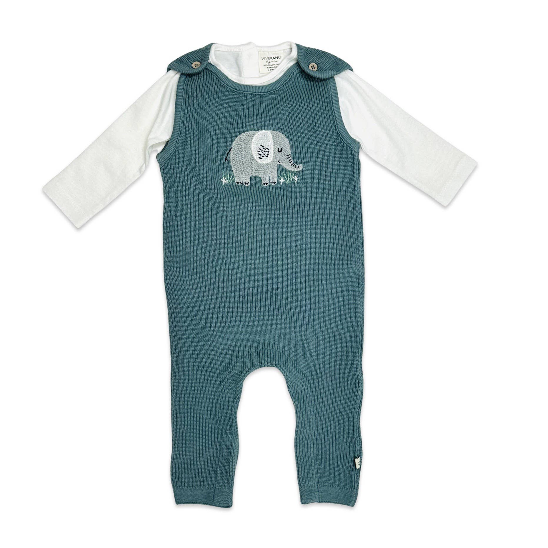 Elephant Embroidered Chunky Knit Baby Overall Set