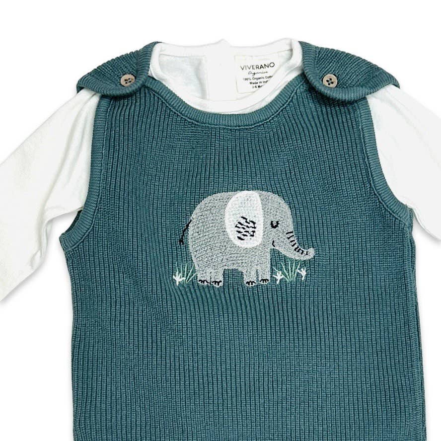 Elephant Embroidered Chunky Knit Baby Overall Set