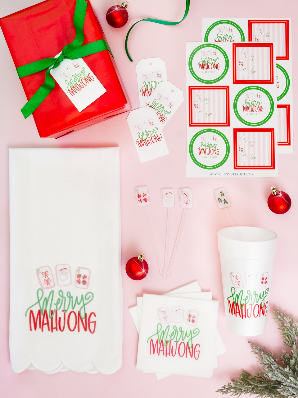 Merry Mahjong Christmas Tea Towel