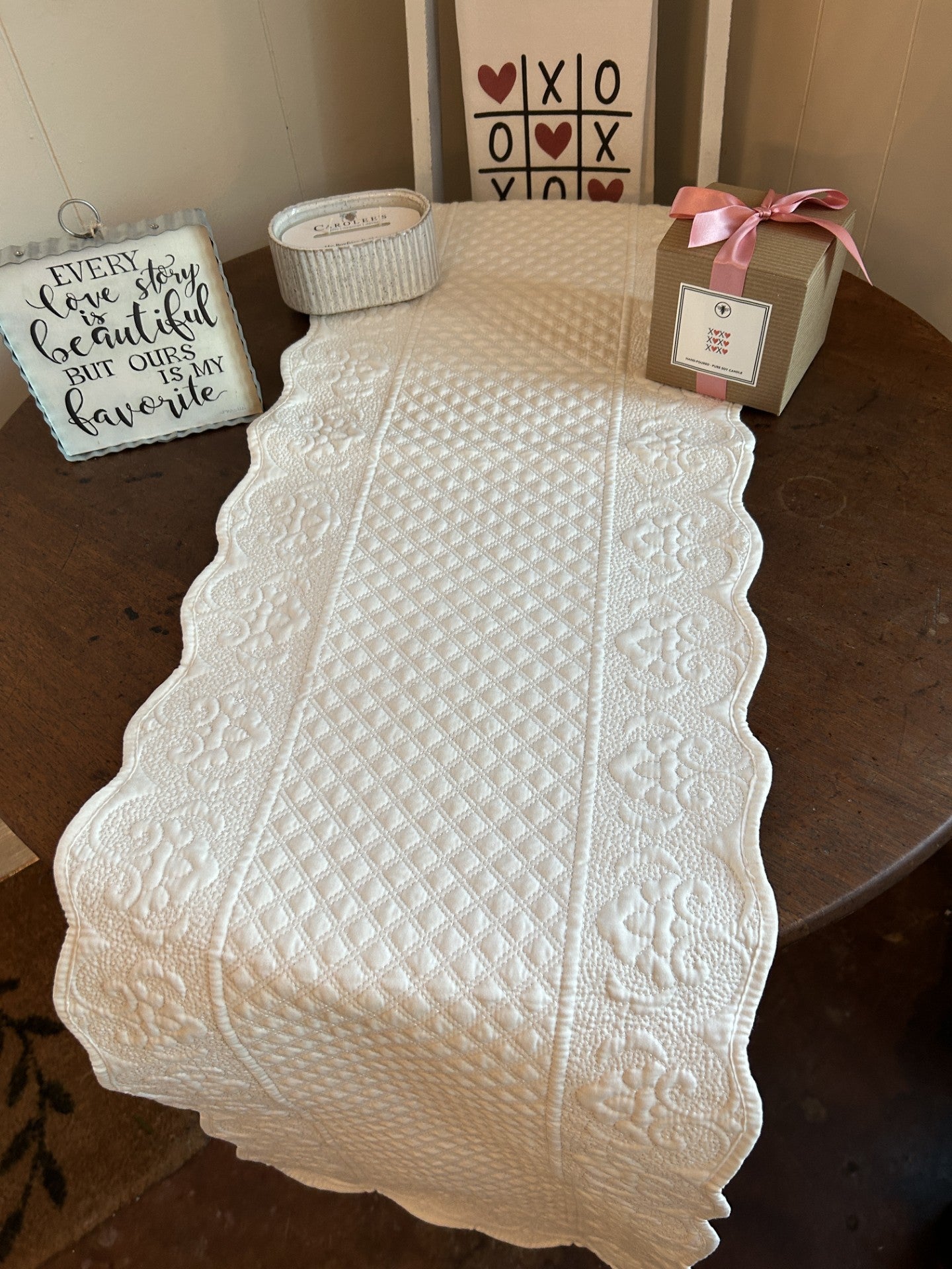 Solid White Quilted Table Runner