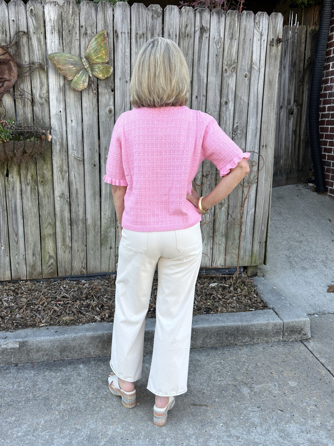 Short Sleeve Button Down Knitted Top/Sweater