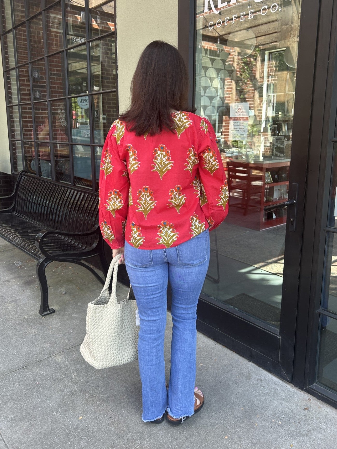 Long Sleeve Floral V-Neck Top in Red