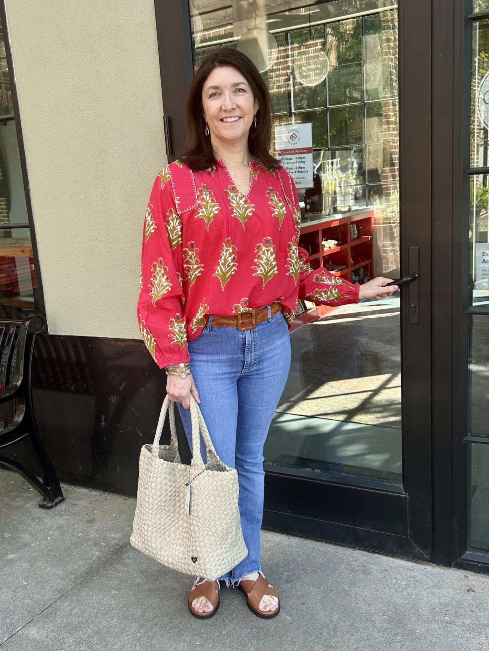 Long Sleeve Floral V-Neck Top in Red