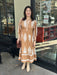 This Two Tone Abstract V-Neck Midi Dress showcases a beautiful mocha/tan color with elegant cream accents. Designed with 3/4 sleeves and a tiered, flowy skirt, it offers a flattering silhouette that effortlessly transitions from day to night. Perfect for any occasion, this dress combines comfort and style.

Material: 90% Viscose / 10% Nylon

Care Instructions: Hand wash cold, hang to dry