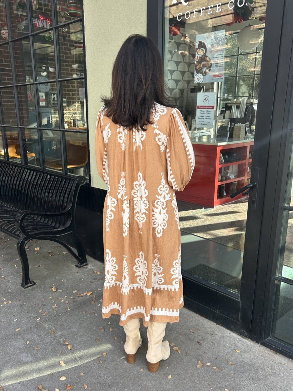 Two Tone Abstract V-Neck Midi Dress