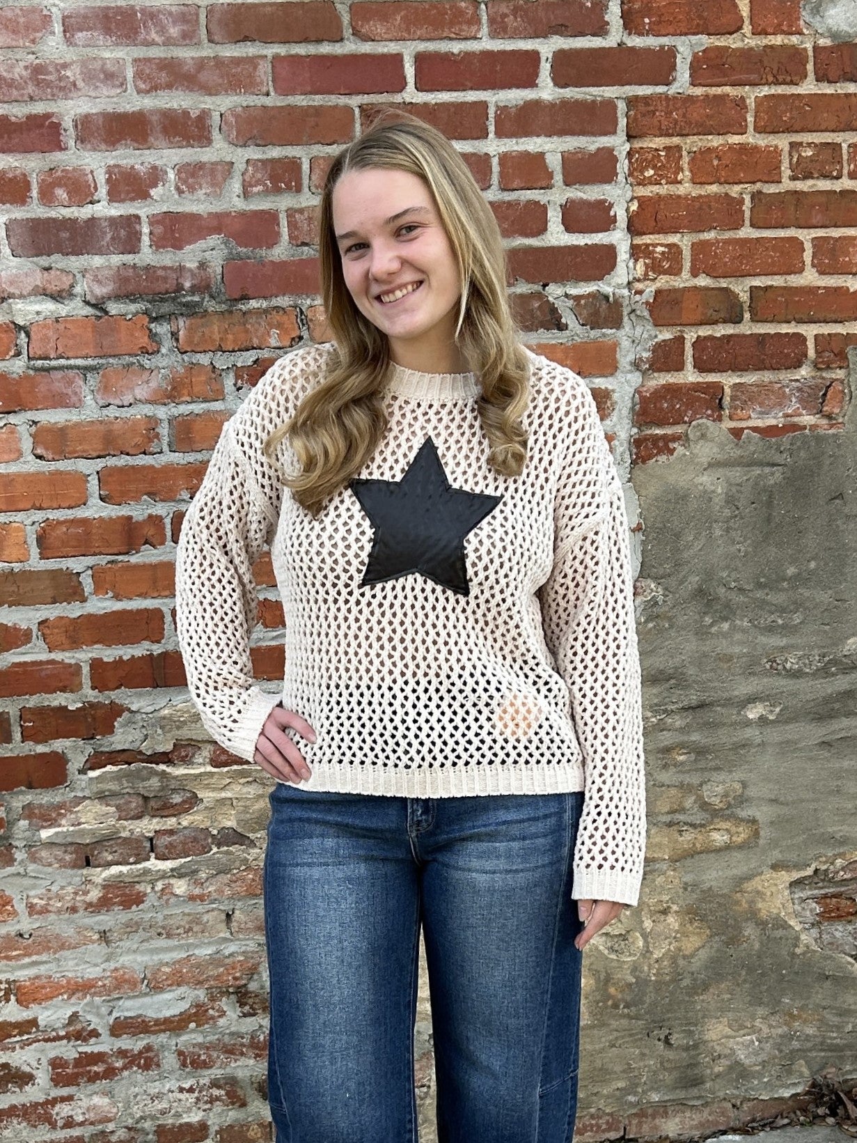 Star Accented Crocheted Sweater