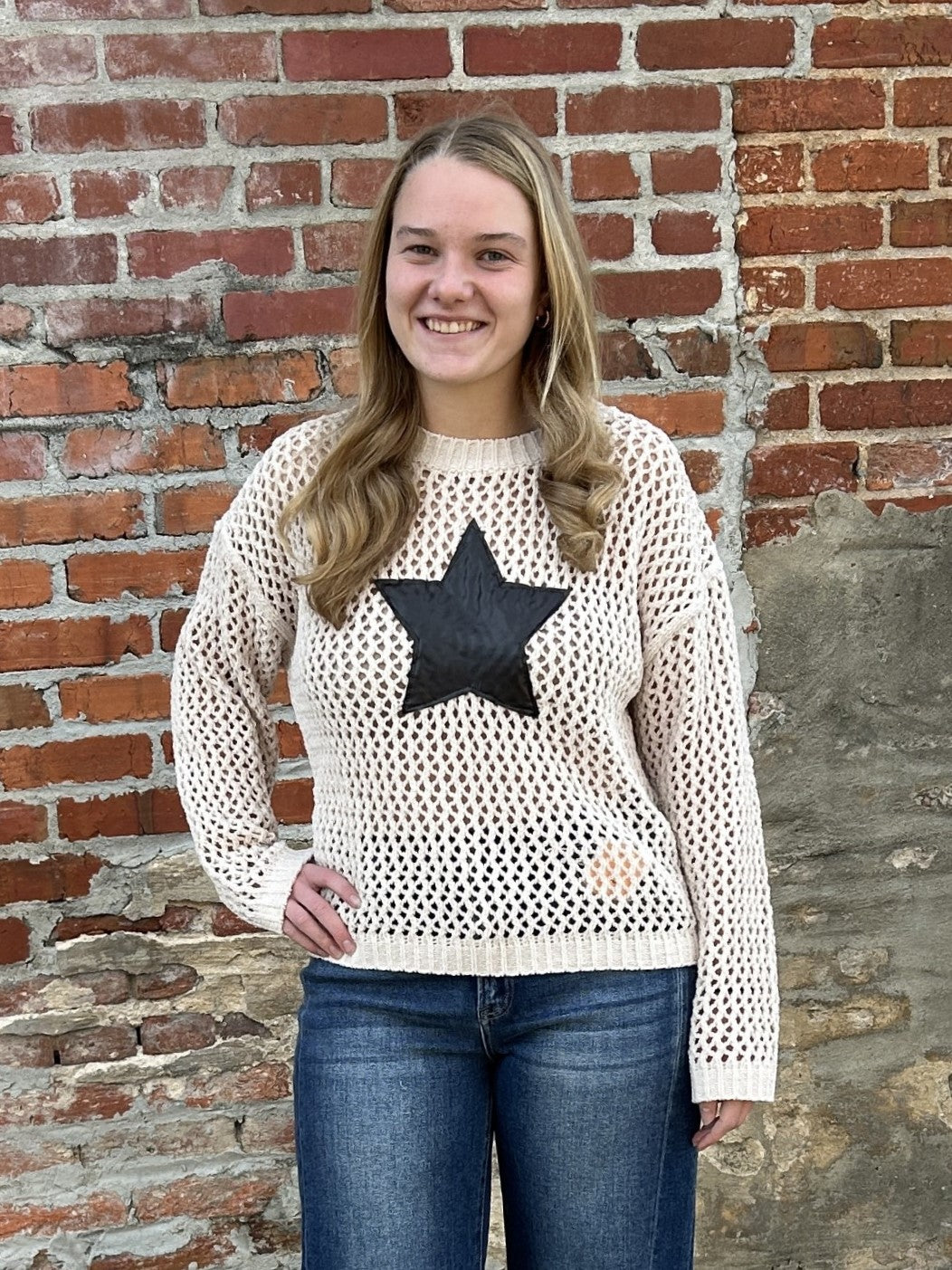 Star Accented Crocheted Sweater