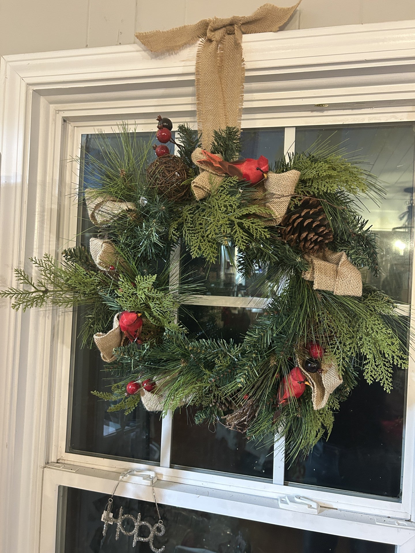 Traditional Wreath w/ Cardinals and Burlap