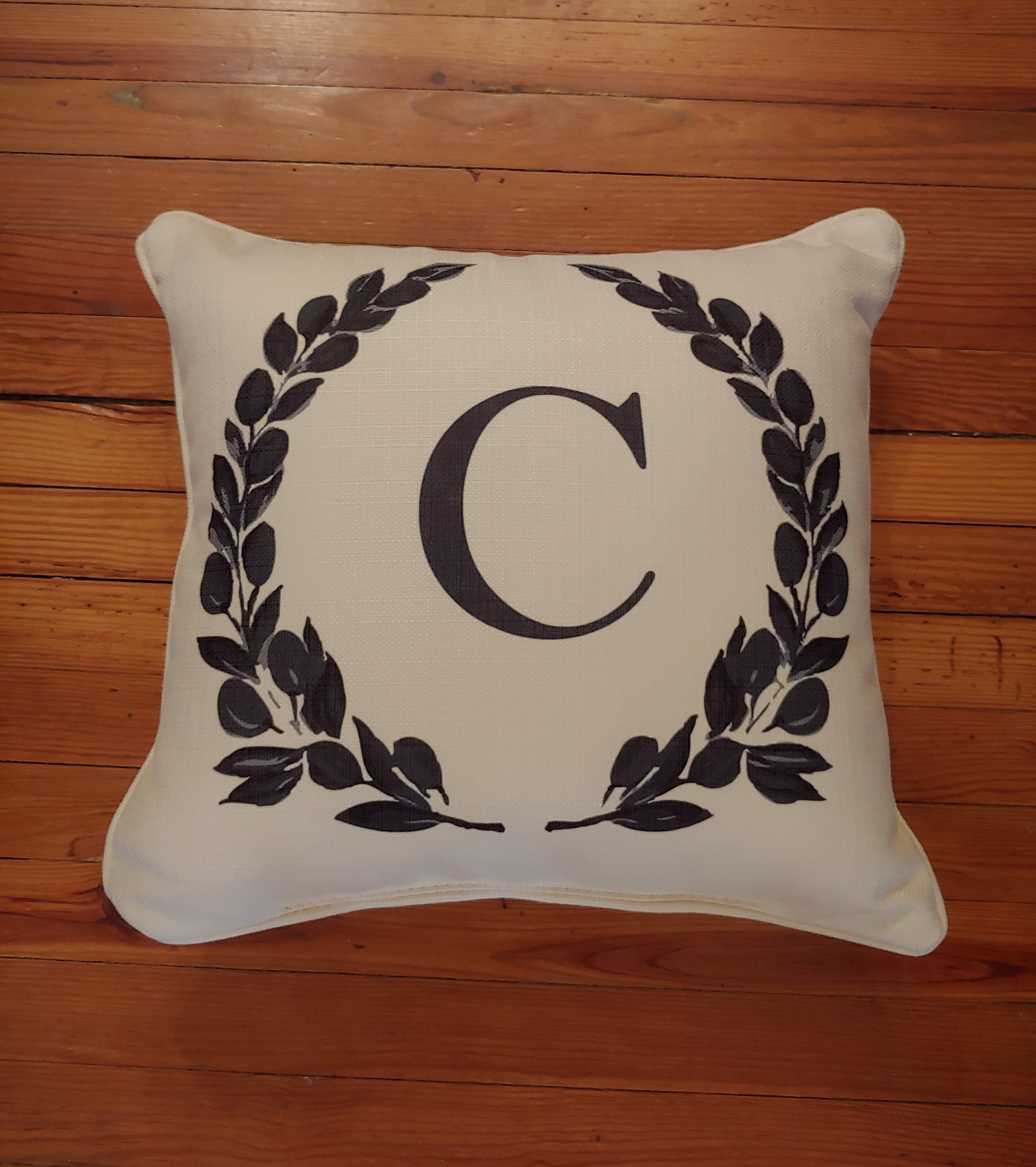 Initial "C" Floral Pillow (Square)