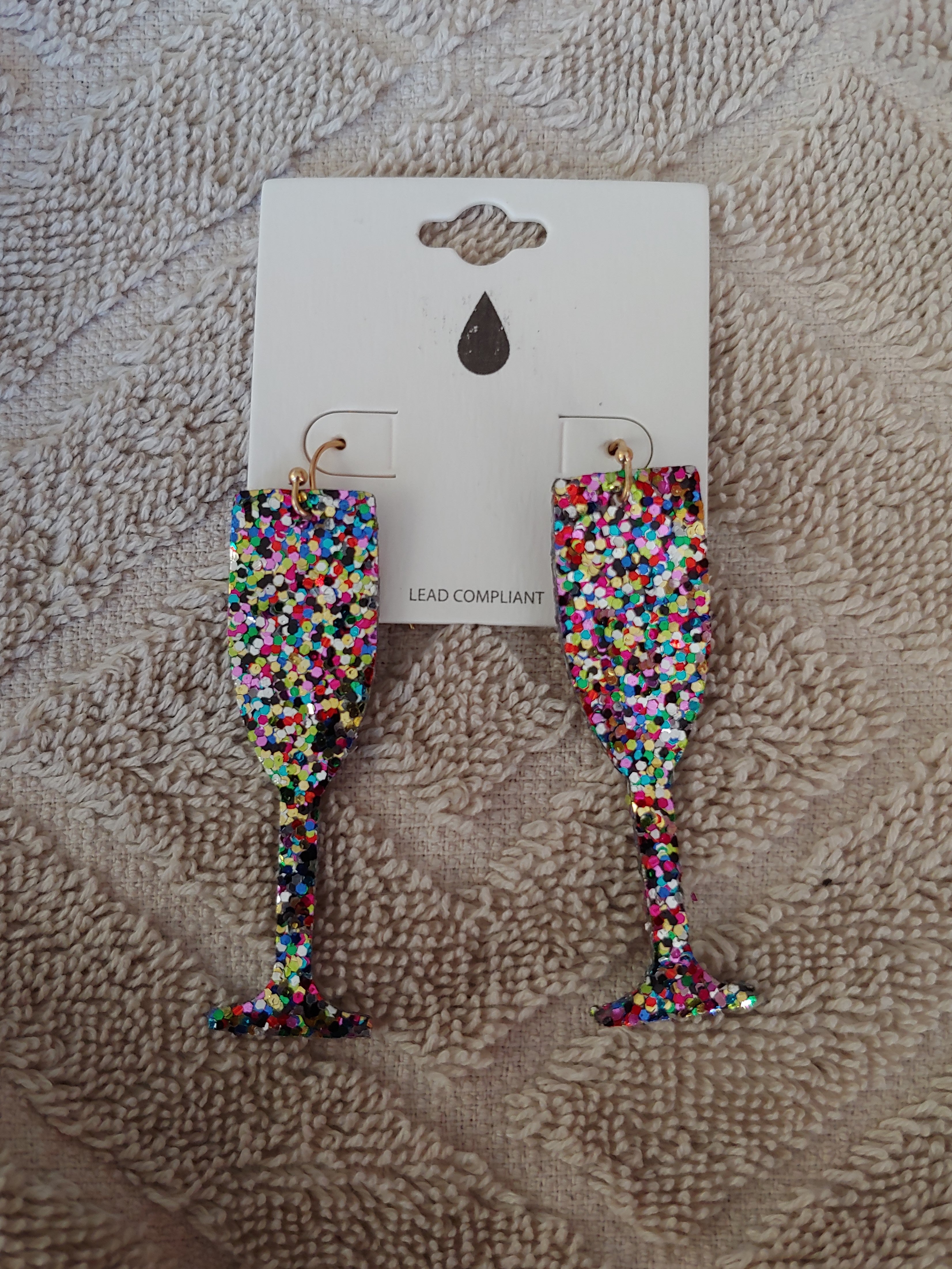 Multi Color Glitter Champagne-Glass Earrings: If you are going to a New Year's get-together, these are the perfect earrings! These are a great addition for a party or for just when you need a little more bling. What fun!