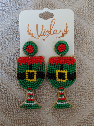 Christmas Elf Themed Wine Glass Beaded Earrings