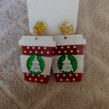 Christmas Latte Cup Acrylic Earrings