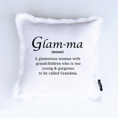 Glam- ma - Throw Pillow: White fridge pillow with black text